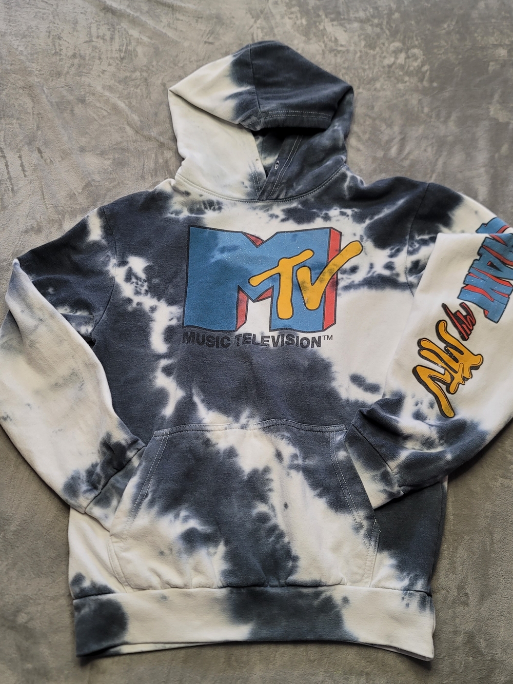 Aéropostale I Want My MTV Tie-Dye Pullover Hoodie Black White Graphic Men's Size